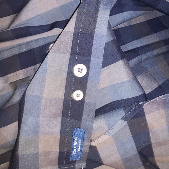 Cole Haan Mens Black Striped Long Sleeve Collared Button Up Dress Shirt Sz XL - Picture 7 of 10